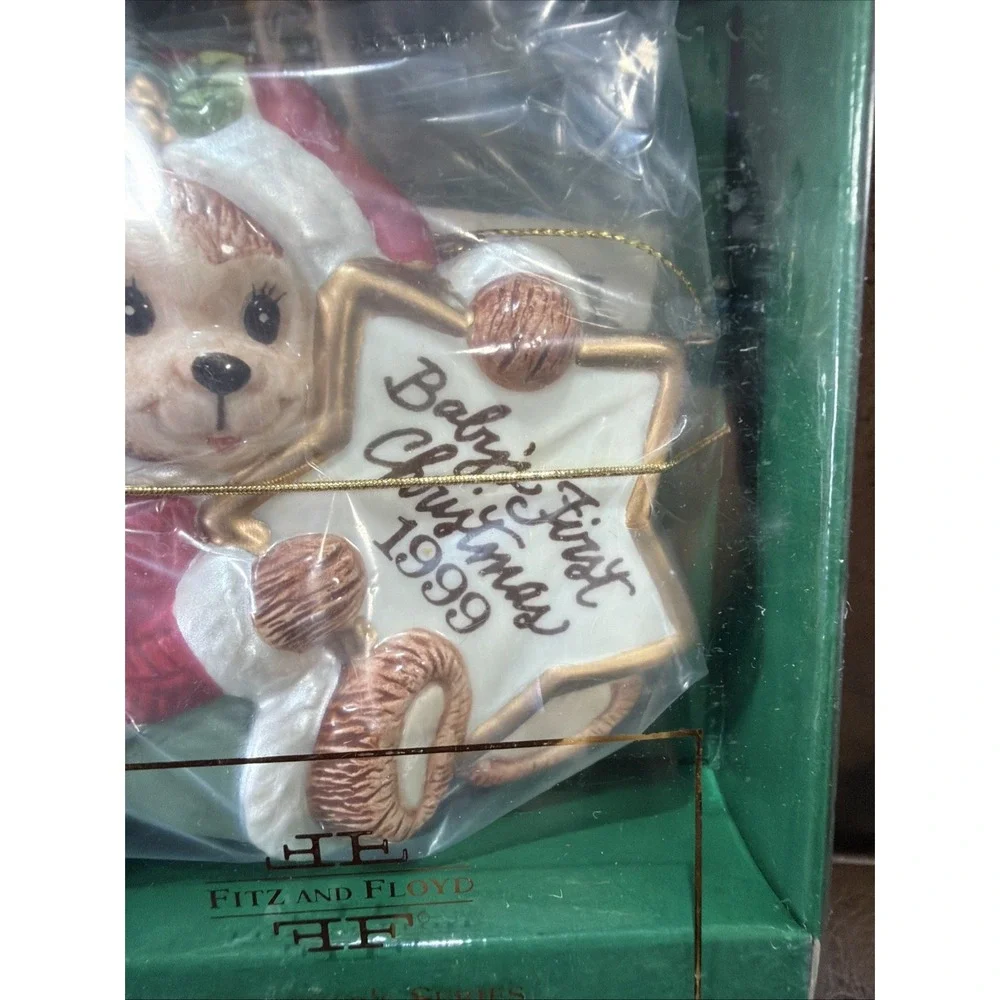 Fitz & Floyd 1999 Baby's First Christmas Collector Series Bear Ornament New Vtg